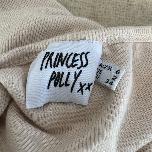 Princess Polly Beige Long Sleeve Ruched Side Button Shirt Womens Size 2 - Picture 7 of 9